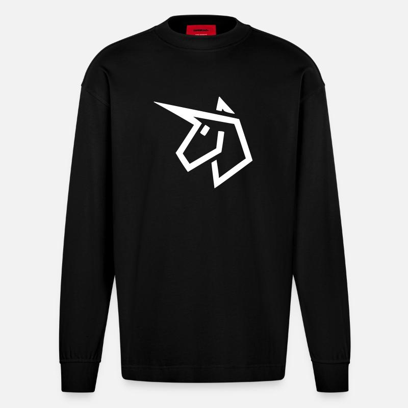 Einhorn Kopf Comic - Heavyweight Oversized Organic Langarmshirt Made in EU - SOLID BLACK