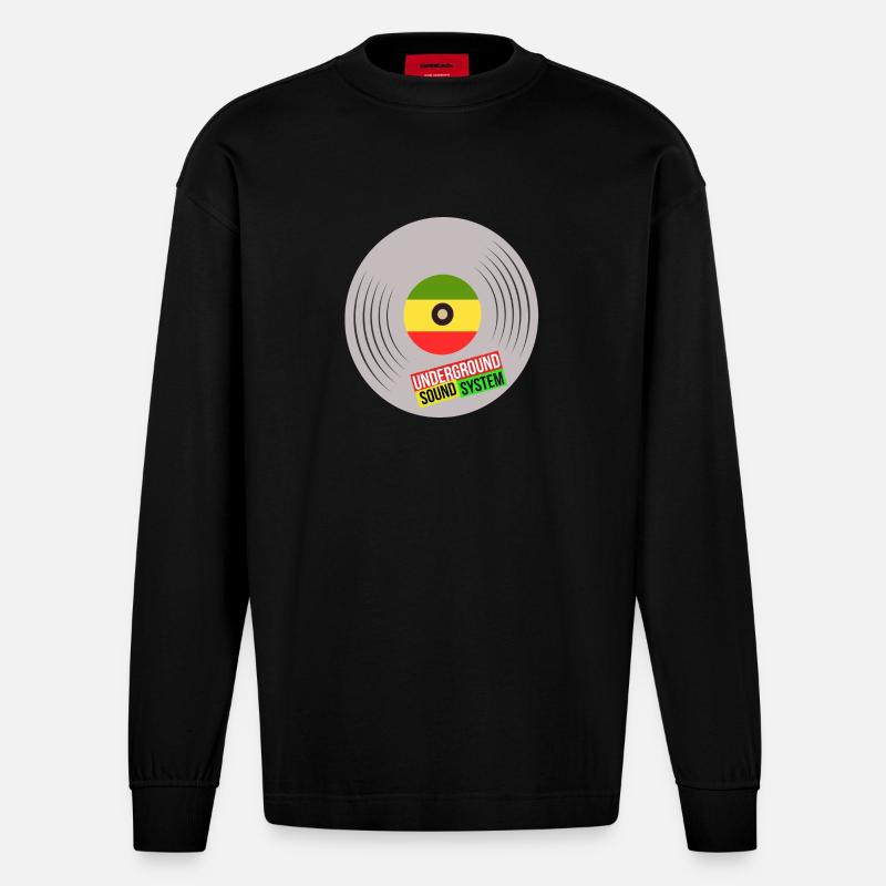 Système sonore vinyle souterrain - Manches longues bio épais oversize fabriqué en UE - SOLID BLACK