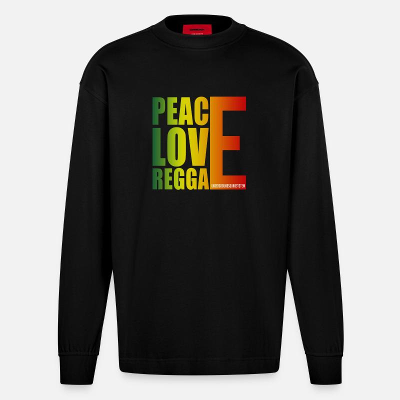Peace Love Reggae Gradient - Heavyweight Oversized Organic Langarmshirt Made in EU - SOLID BLACK