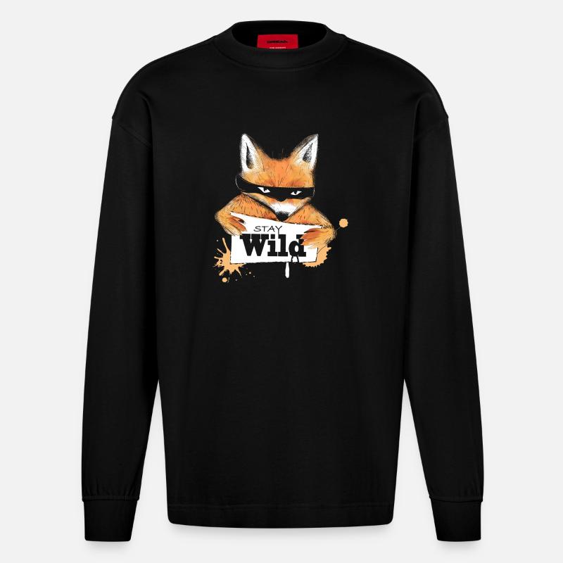 Fox with a message - Heavyweight Oversized Organic Longsleeve Shirt Made in EU - SOLID BLACK