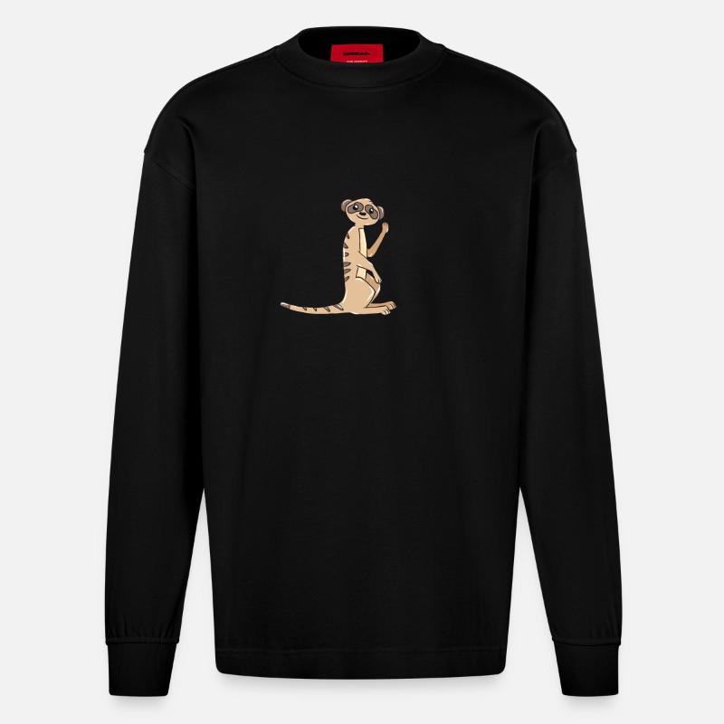 Erdmännchen Geschenk - Heavyweight Oversized Organic Langarmshirt Made in EU - SOLID BLACK