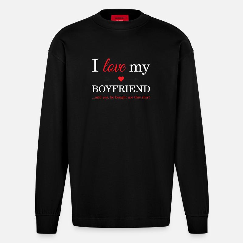J'aime mon petit ami - Manches longues bio épais oversize fabriqué en UE - SOLID BLACK