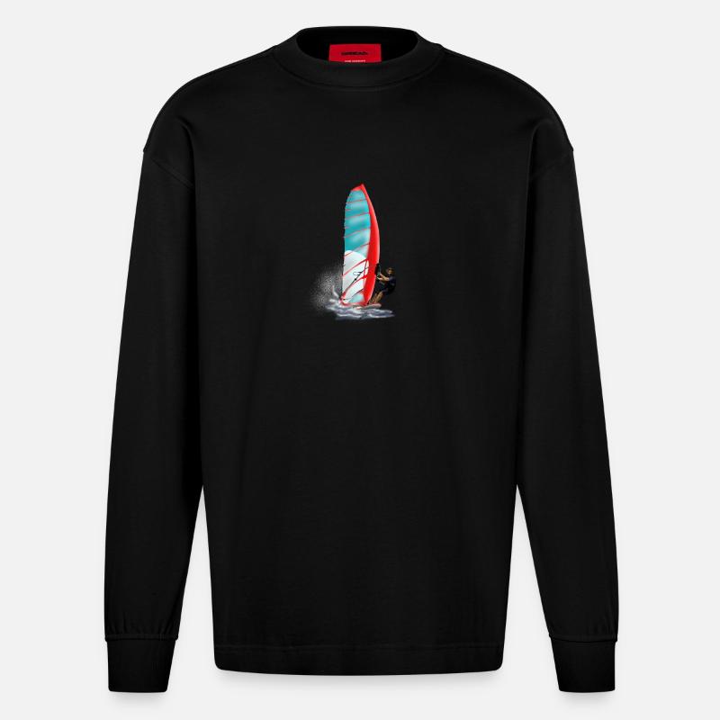 Windsurfing - Heavyweight Oversized Organic Langarmshirt Made in EU - SOLID BLACK