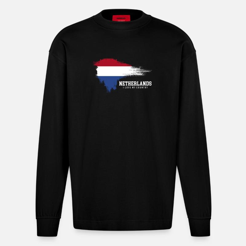 Drapeau de la Pride des Pays-Bas - Manches longues bio épais oversize fabriqué en UE - SOLID BLACK