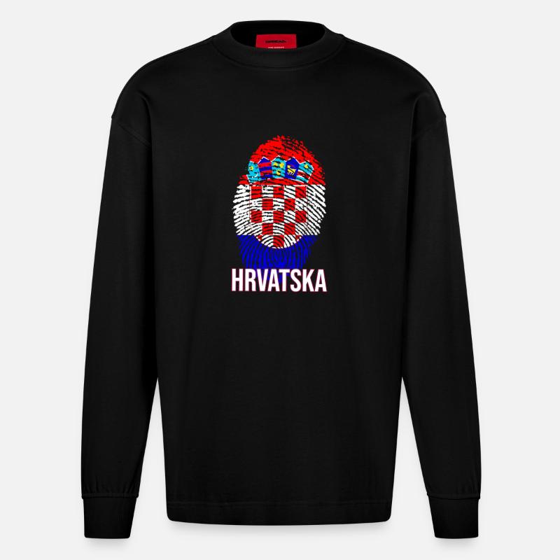 Conception HRVATSKA avec drapeau croate - Manches longues bio épais oversize fabriqué en UE - SOLID BLACK