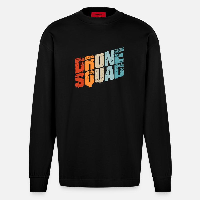 Drones / drones T-shirts / drones pilote - Manches longues bio épais oversize fabriqué en UE - SOLID BLACK