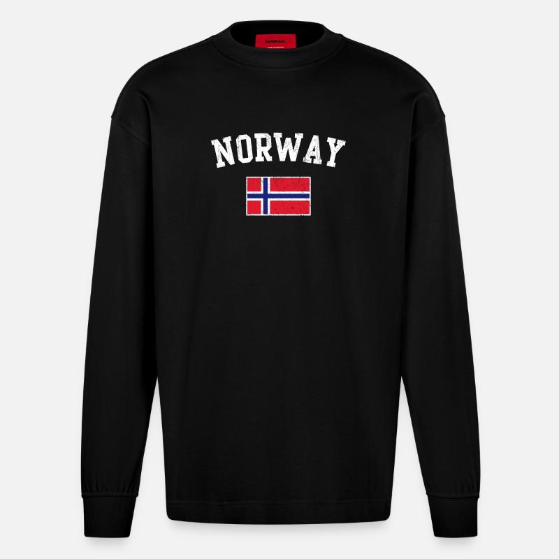 Drapeau de la Norvège - Manches longues bio épais oversize fabriqué en UE - SOLID BLACK