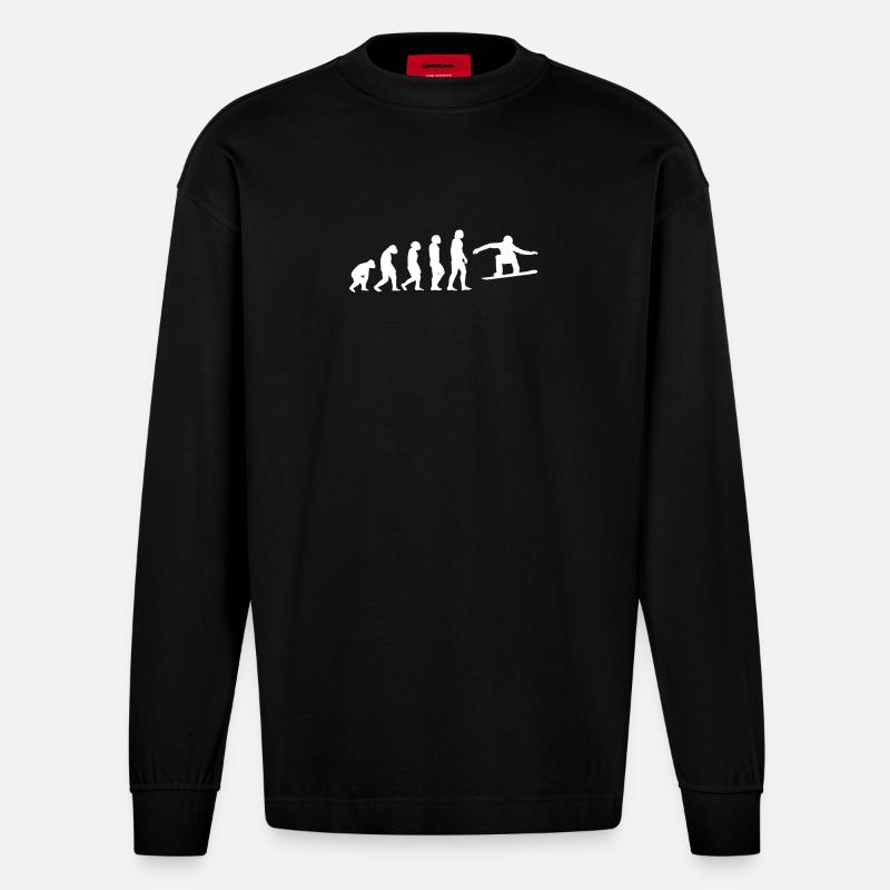 Snowboard Evolution Geschenk - Heavyweight Oversized Organic Langarmshirt Made in EU - SOLID BLACK