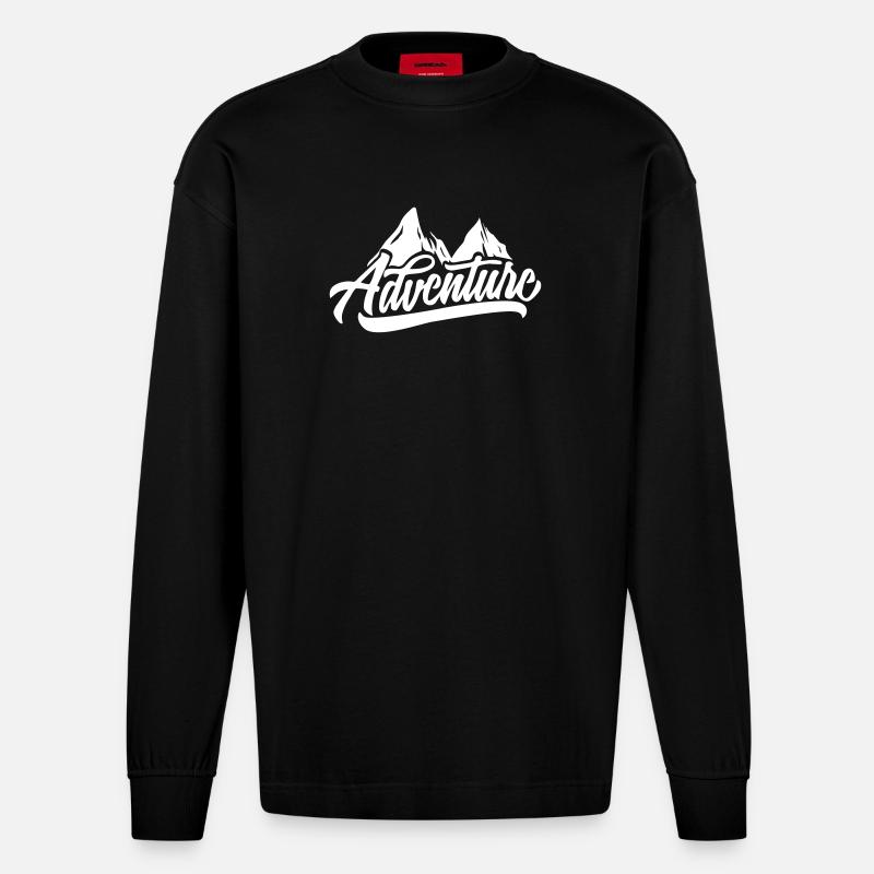 Bergabenteuer Script: Gipfelmotiv - Heavyweight Oversized Organic Langarmshirt Made in EU - SOLID BLACK