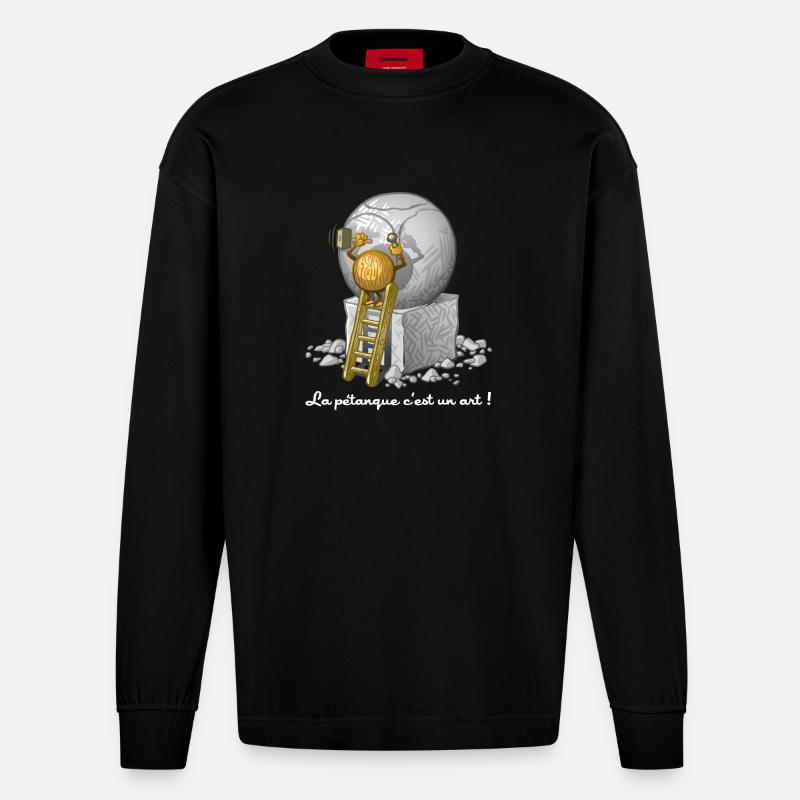 Pétanque ist eine Kunst - Heavyweight Oversized Organic Langarmshirt Made in EU - SOLID BLACK