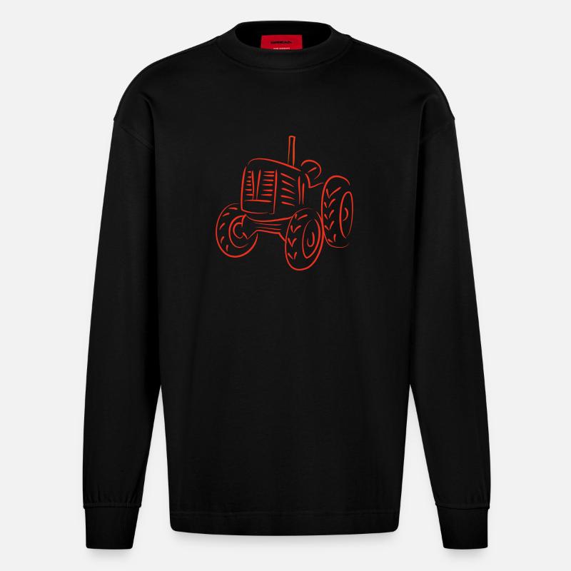 Rustikaler Traktor Silhouetten-Design - Heavyweight Oversized Organic Langarmshirt Made in EU - SOLID BLACK