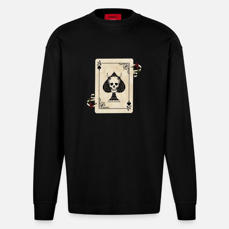 Todeskarte / Pik-Ass - Heavyweight Oversized Organic Langarmshirt Made in EU - SOLID BLACK