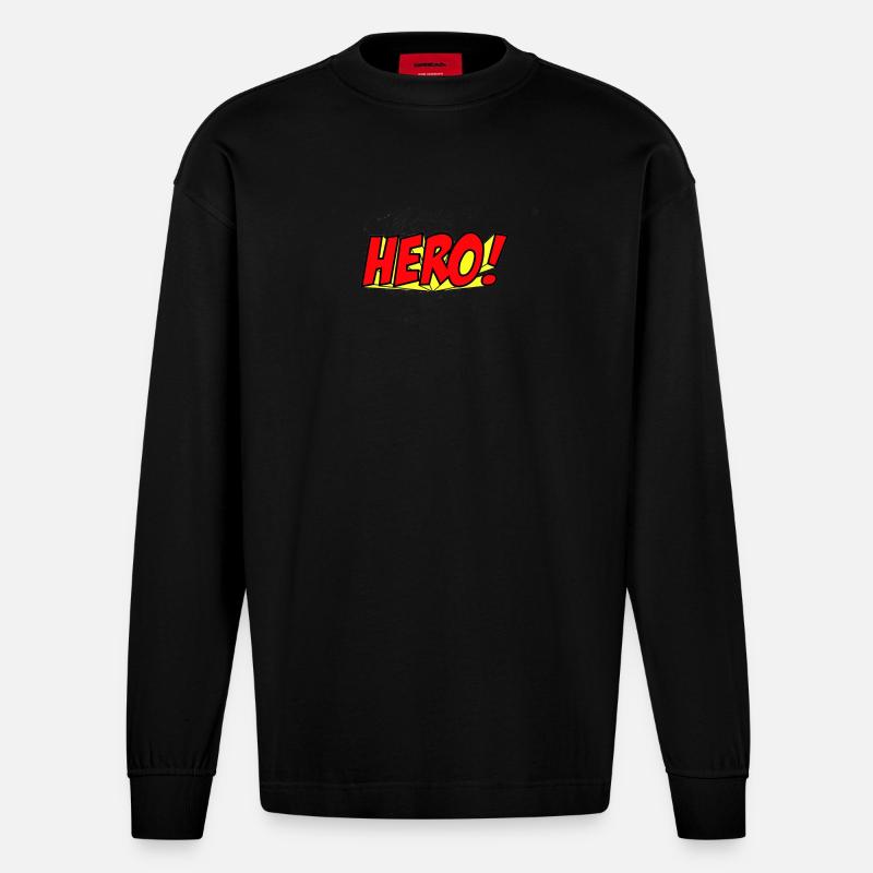 Superhelden Comics Geschichte Illustration - Heavyweight Oversized Organic Langarmshirt Made in EU - SOLID BLACK