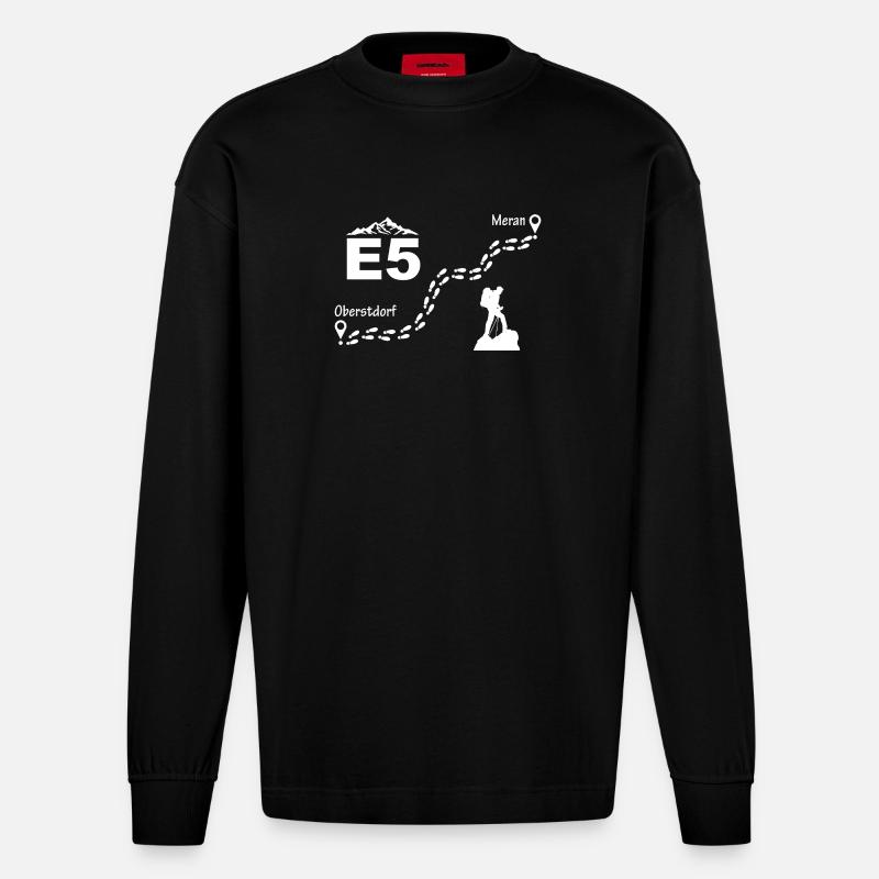 E5 Alpenüberquerung - Heavyweight Oversized Organic Langarmshirt Made in EU - SOLID BLACK