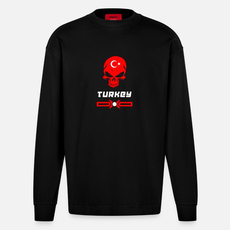 Conception de crâne de dinde - Manches longues bio épais oversize fabriqué en UE - SOLID BLACK