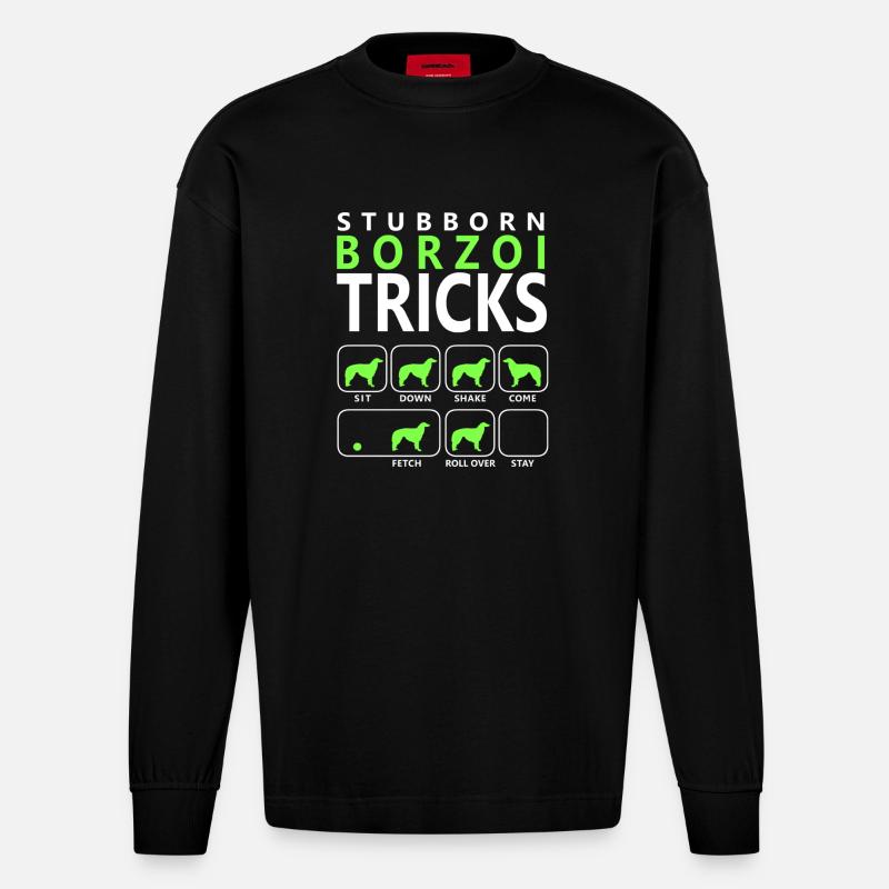 Hartnäckige Borzoi-Tricks - Heavyweight Oversized Organic Langarmshirt Made in EU - SOLID BLACK