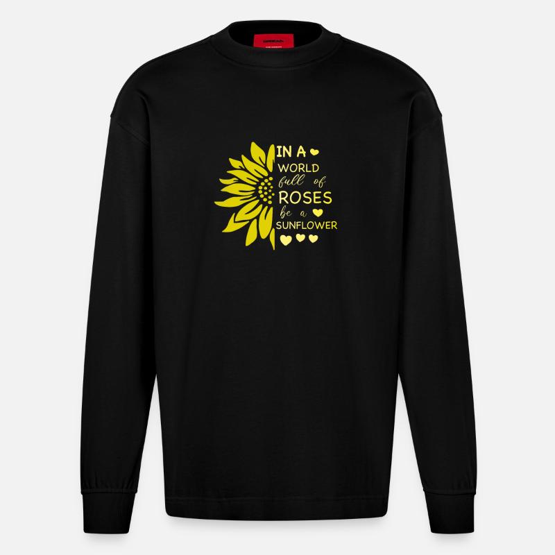 Sonnenblume Eigenständiges Leuchten - Heavyweight Oversized Organic Langarmshirt Made in EU - SOLID BLACK
