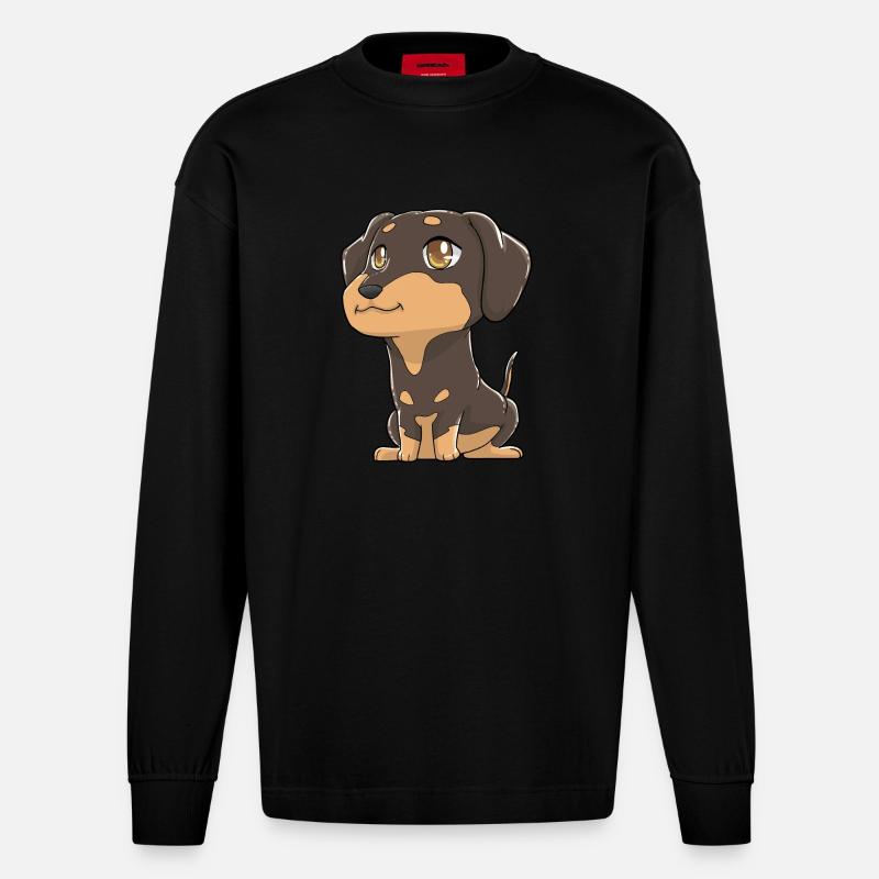 Niedlicher Dackel Kawaii - Heavyweight Oversized Organic Langarmshirt Made in EU - SOLID BLACK