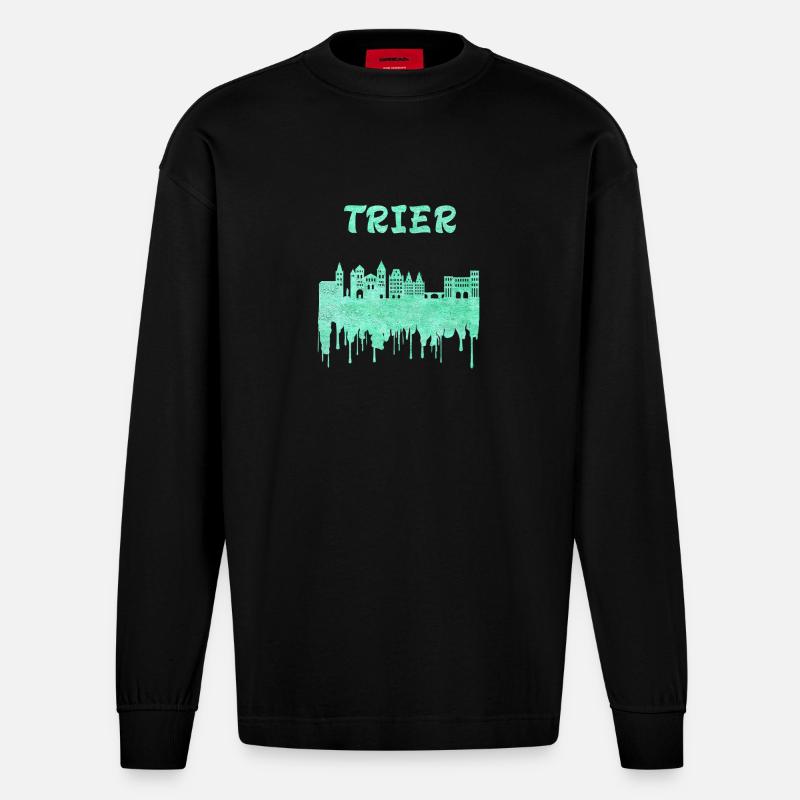 Trier Syline Design / Geschenkidee - Heavyweight Oversized Organic Langarmshirt Made in EU - SOLID BLACK