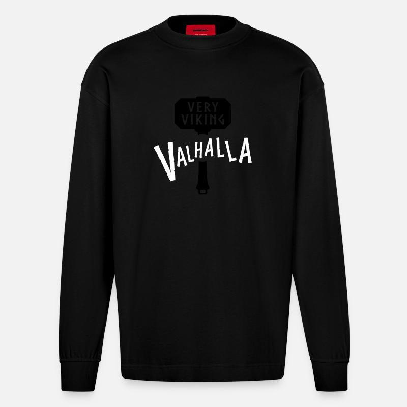 Walhalla Nordisches Krieger-Emblem - Heavyweight Oversized Organic Langarmshirt Made in EU - SOLID BLACK