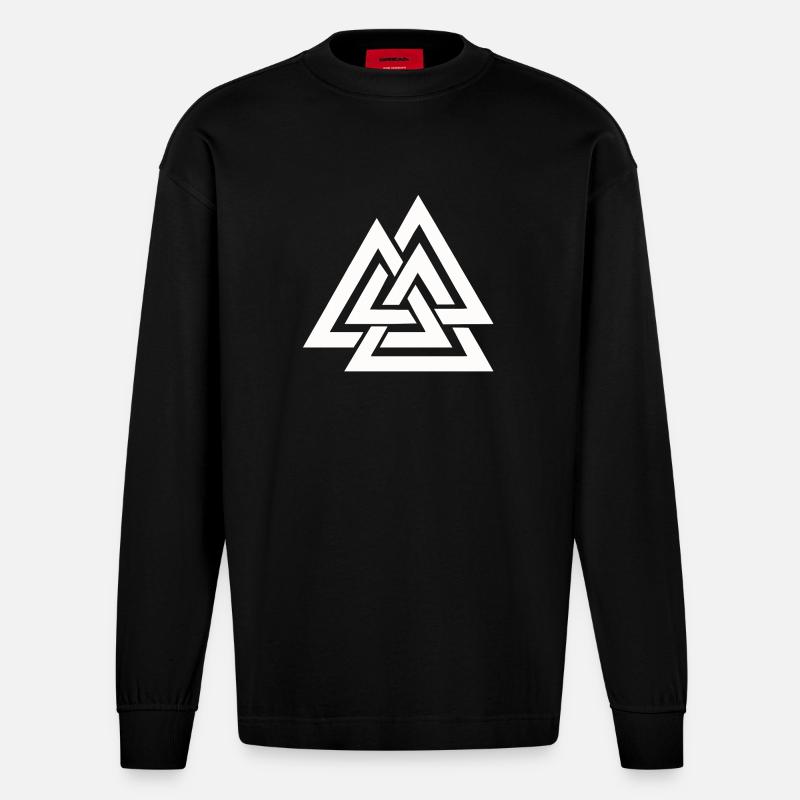 Valknut Wikinger - Heavyweight Oversized Organic Langarmshirt Made in EU - SOLID BLACK