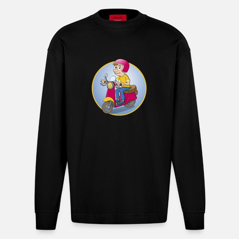 Der Rollerfahrer - Version1 - Heavyweight Oversized Organic Langarmshirt Made in EU - SOLID BLACK
