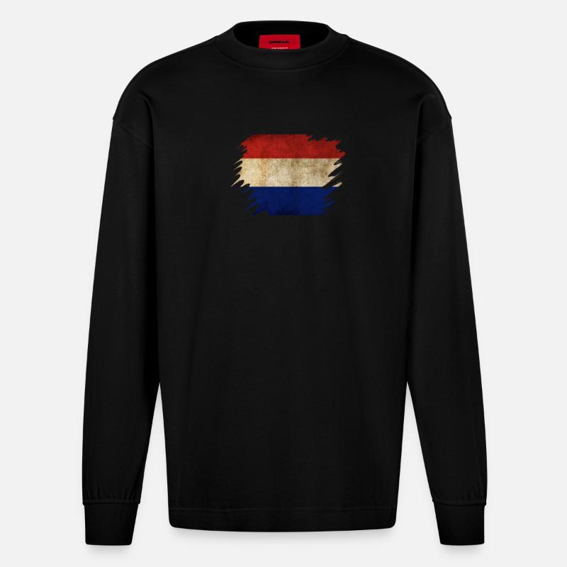 Conception du drapeau néerlandais Grunge - Manches longues bio épais oversize fabriqué en UE - SOLID BLACK