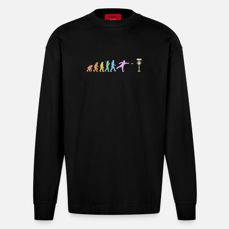 Discgolf Evolution Disc Golf Discgolfer - Heavyweight Oversized Organic Langarmshirt Made in EU - SOLID BLACK
