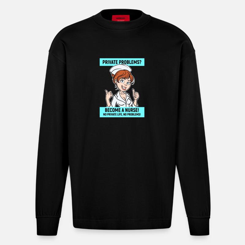 Krankenschwester Lustig Statement Pflegerin Beruf - Heavyweight Oversized Organic Langarmshirt Made in EU - SOLID BLACK