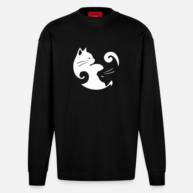 Équilibre du chat Yin Yang - Manches longues bio épais oversize fabriqué en UE - SOLID BLACK