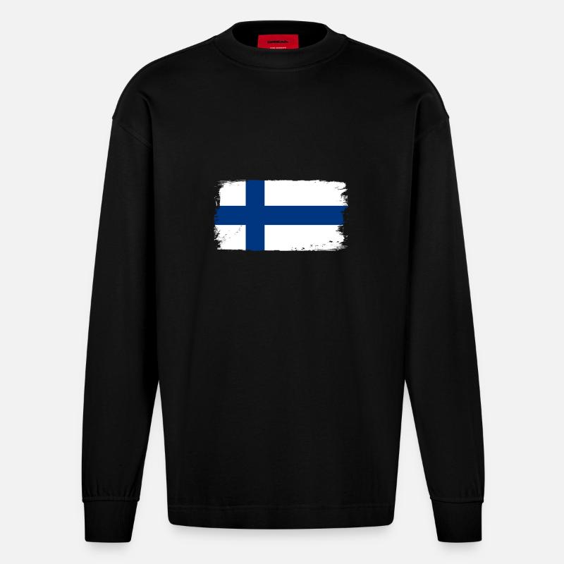 Drapeau de la Finlande - Manches longues bio épais oversize fabriqué en UE - SOLID BLACK