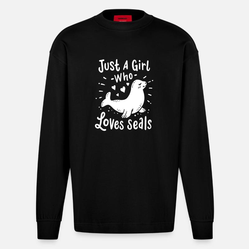 Seelöwe Robbe - Heavyweight Oversized Organic Langarmshirt Made in EU - SOLID BLACK
