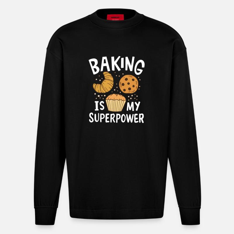 Backen Bäcker - Heavyweight Oversized Organic Langarmshirt Made in EU - SOLID BLACK