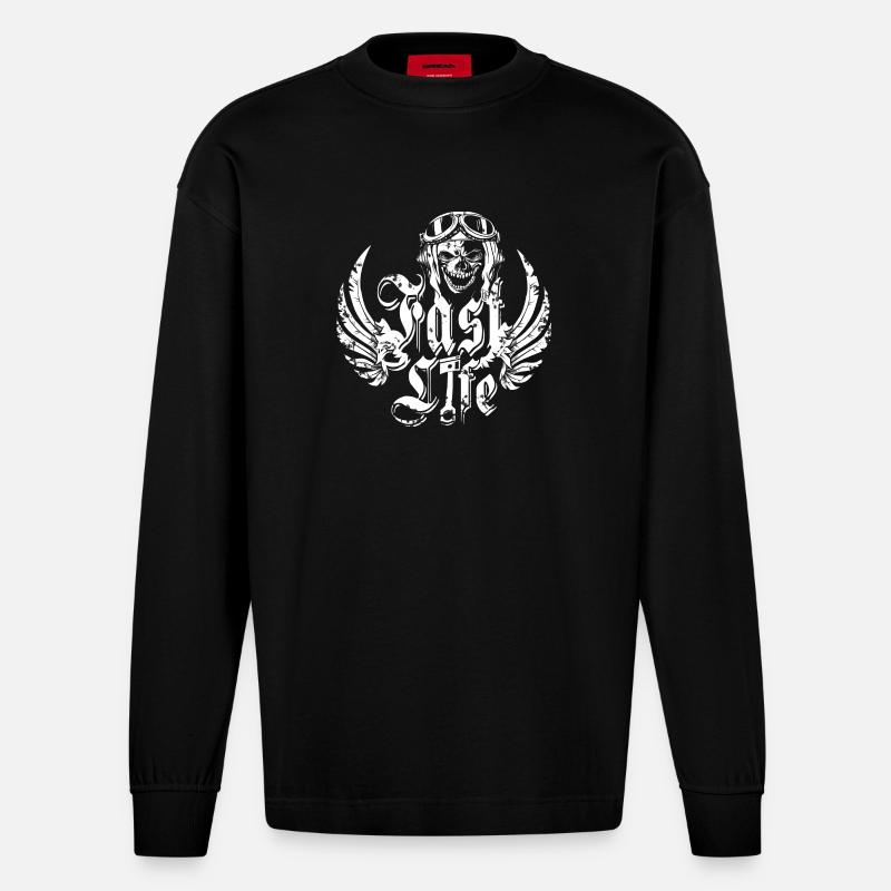 Biker Leben - Heavyweight Oversized Organic Langarmshirt Made in EU - SOLID BLACK