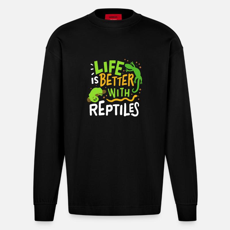 Reptilien Eidechse - Heavyweight Oversized Organic Langarmshirt Made in EU - SOLID BLACK
