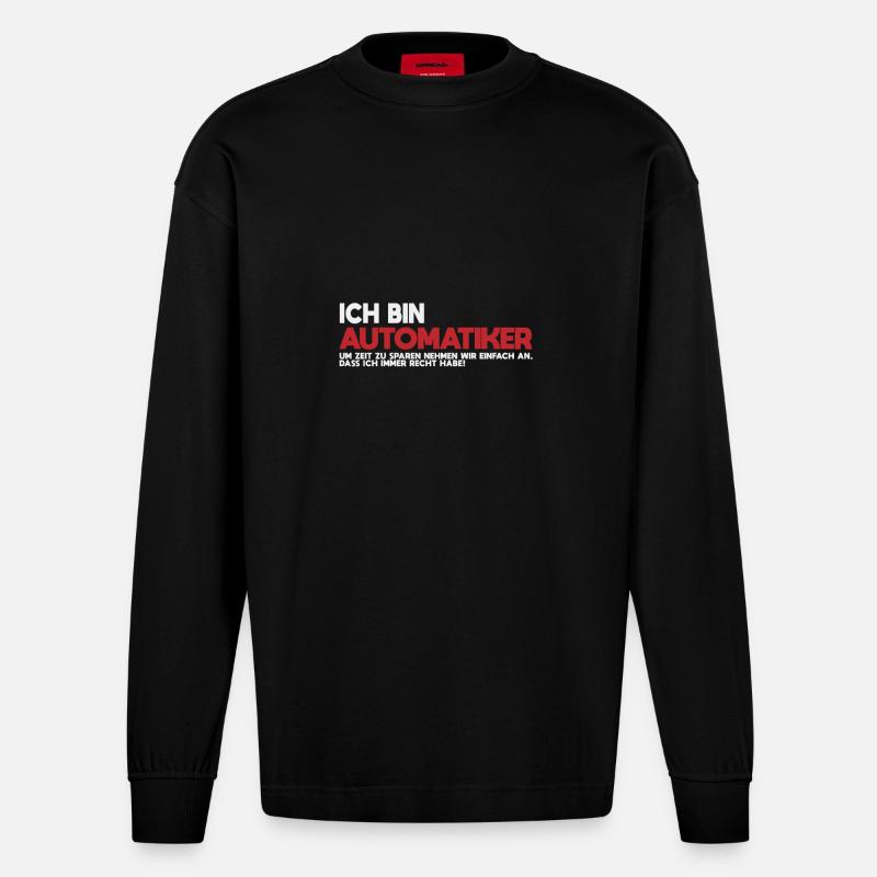 Ich bin Automatiker Tech-Statement - Heavyweight Oversized Organic Langarmshirt Made in EU - SOLID BLACK