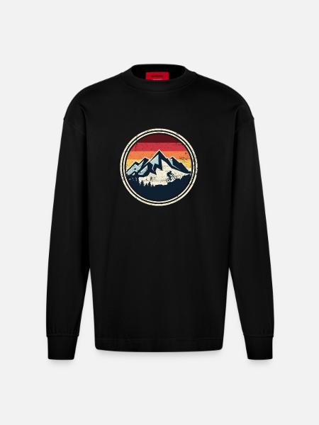 Retro Ridge Mountain Biker Silhouette - Heavyweight Oversized Organic Longsleeve Shirt Made in EU - SOLID BLACK