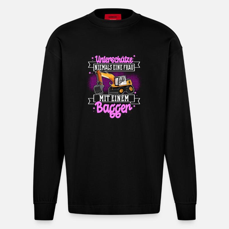 Baggerfahrerin - Heavyweight Oversized Organic Langarmshirt Made in EU - SOLID BLACK