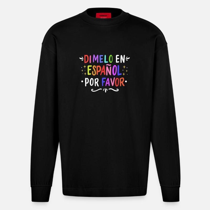 Spanisch Spanischlehrer Sprache - Heavyweight Oversized Organic Langarmshirt Made in EU - SOLID BLACK