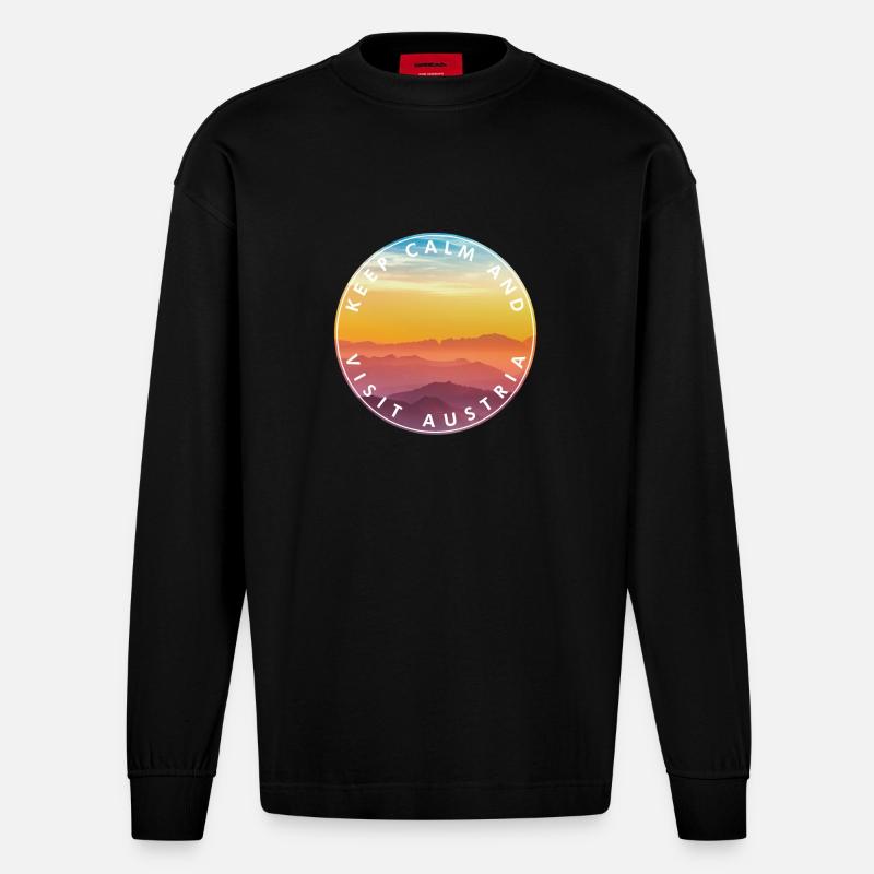 Keep Calm Visit Austria Kreis Badge - Heavyweight Oversized Organic Langarmshirt Made in EU - SOLID BLACK