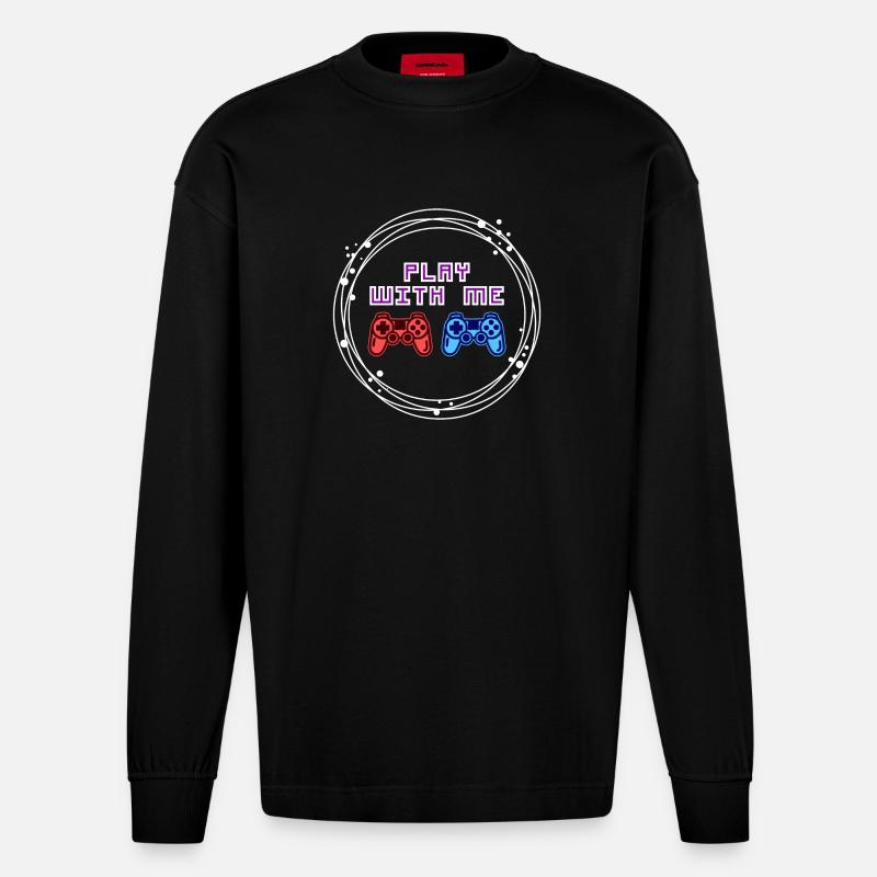 Multiplayer Gamer Controller Zocker - Heavyweight Oversized Organic Langarmshirt Made in EU - SOLID BLACK