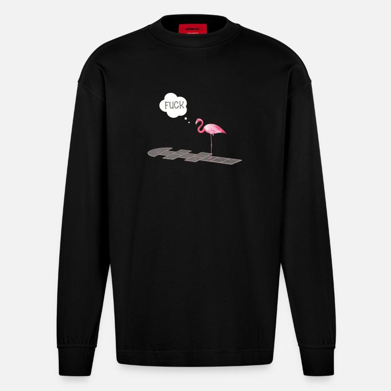 Flamingo mit einem Problem - Heavyweight Oversized Organic Langarmshirt Made in EU - SOLID BLACK