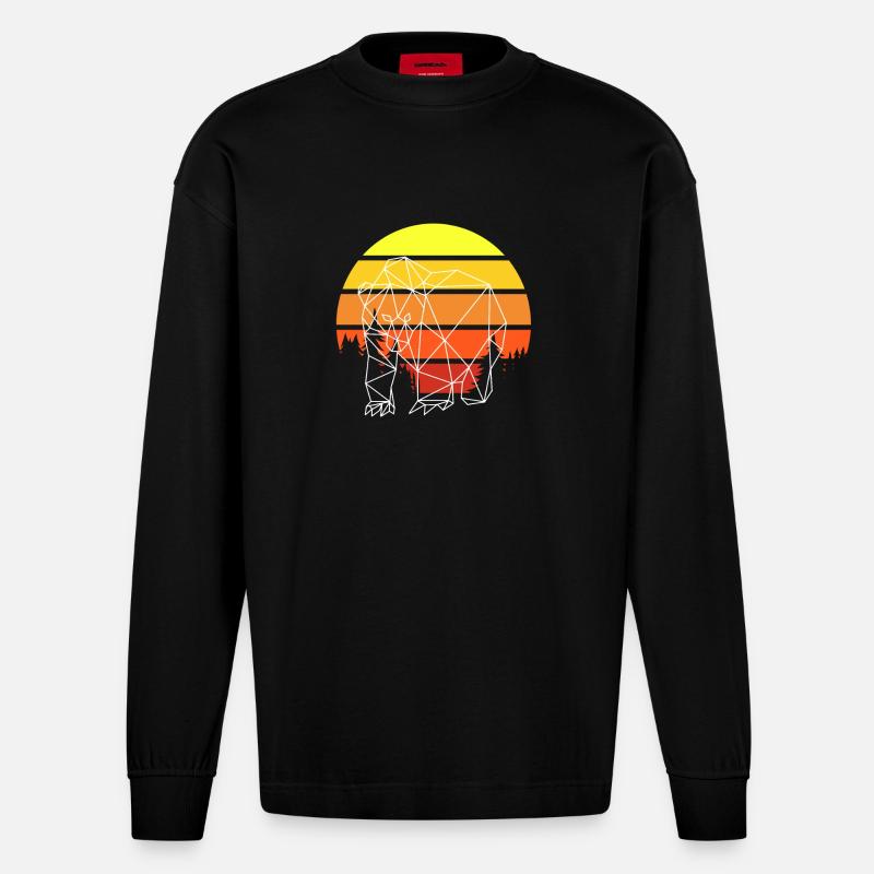 Bär Polygon Sunset - Heavyweight Oversized Organic Langarmshirt Made in EU - SOLID BLACK