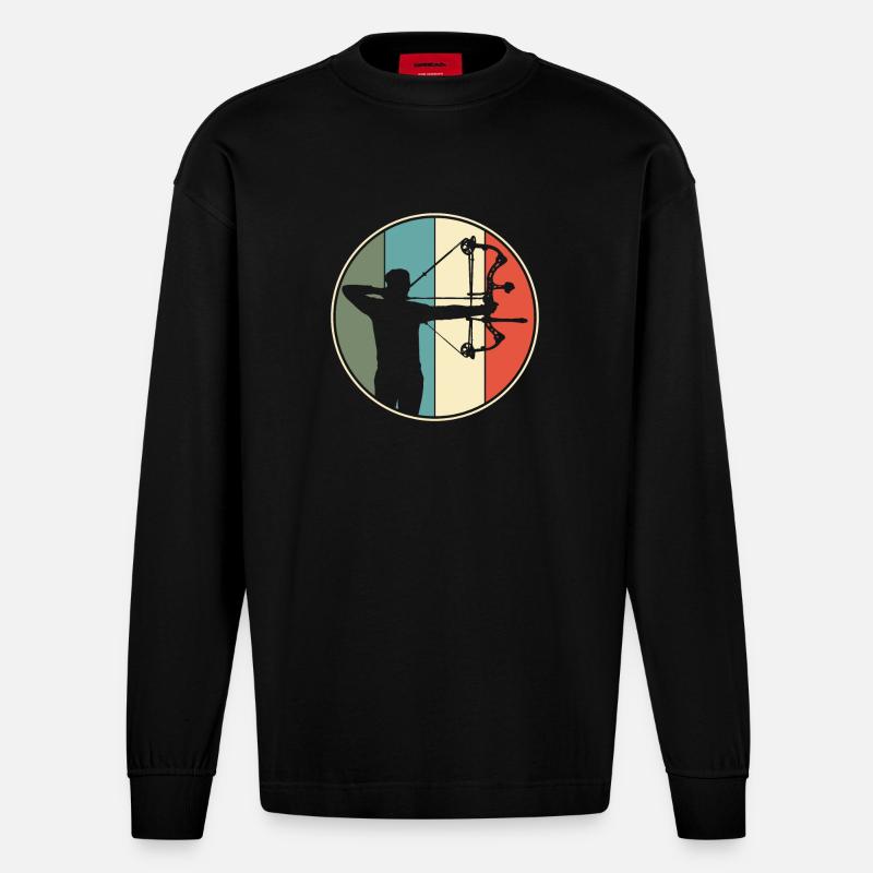 Bogenschießen Bogenjagd Retro - Heavyweight Oversized Organic Langarmshirt Made in EU - SOLID BLACK