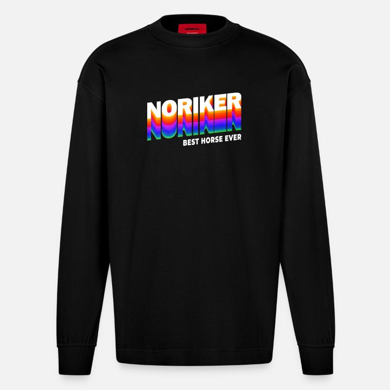 Noriker Pferde Design / Geschenkidee - Heavyweight Oversized Organic Langarmshirt Made in EU - SOLID BLACK