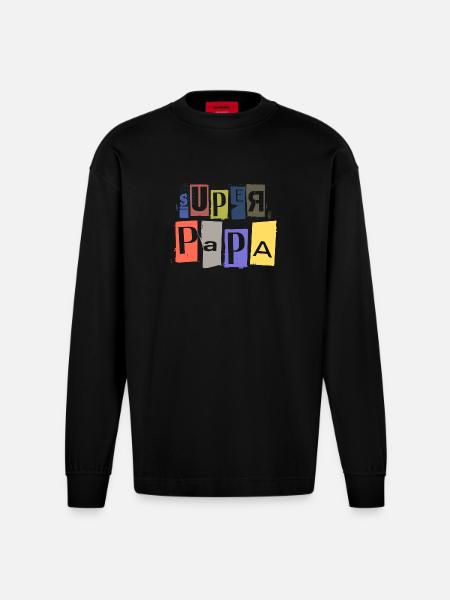 SUPER PAPA anonymous raven spy lettering - Heavyweight Oversized Organic Longsleeve Shirt Made in EU - SOLID BLACK