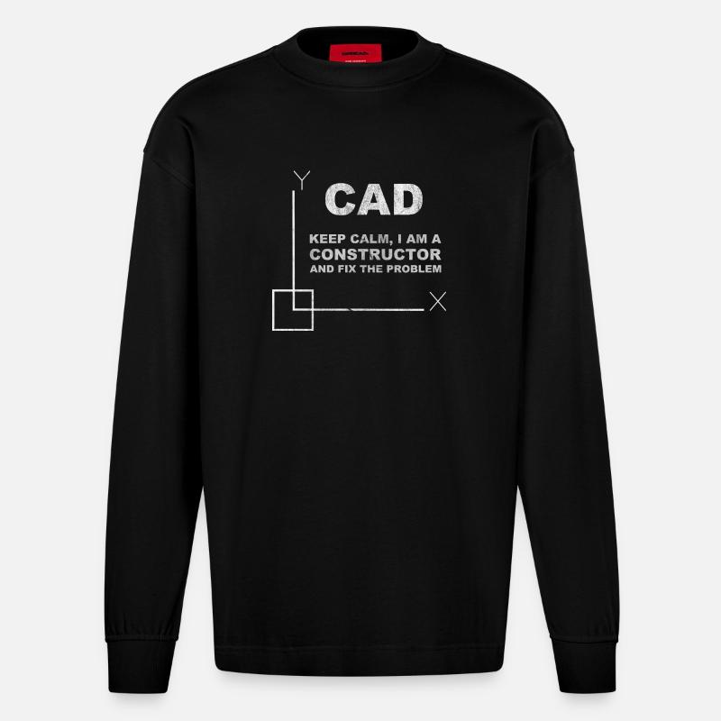 CAD Keep Calm Constructor Engineering - Heavyweight Oversized Organic Longsleeve Shirt Made in EU - SOLID BLACK
