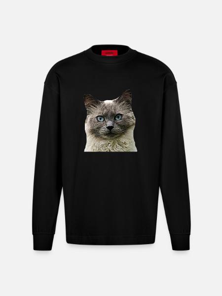 Kat Katte kat Katte Kat Hoved - Heavyweight oversized organic langærmet T-shirt made in EU - SOLID BLACK