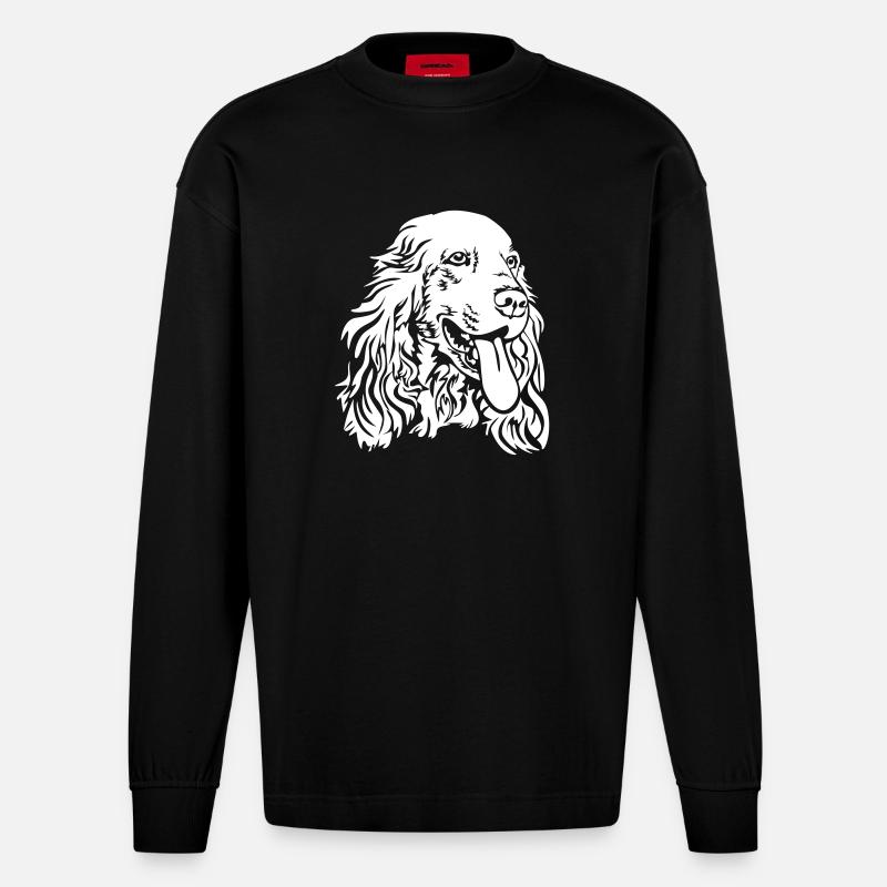 Cocker Spaniel Kopf "Black Edition" - Heavyweight Oversized Organic Langarmshirt Made in EU - SOLID BLACK