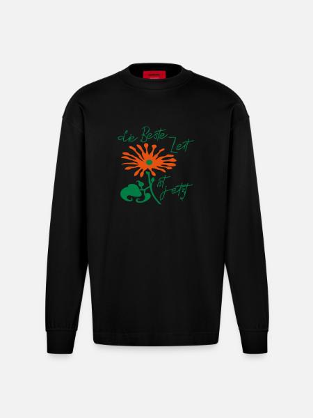 die beste Zeit ist jetzt - Heavyweight Oversized Organic Langarmshirt Made in EU - SOLID BLACK